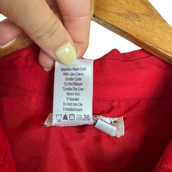 Coldwater Creek Red Woven Embroidered Embellished Art to Wear Button Jacket - Picture 11 of 11